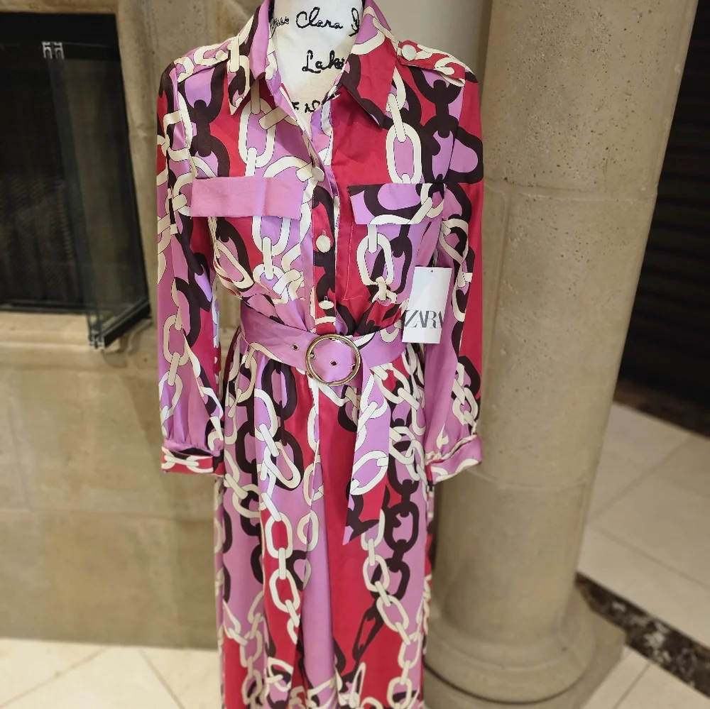 Zara Pink Chain Print Dress - Picture 3 of 6